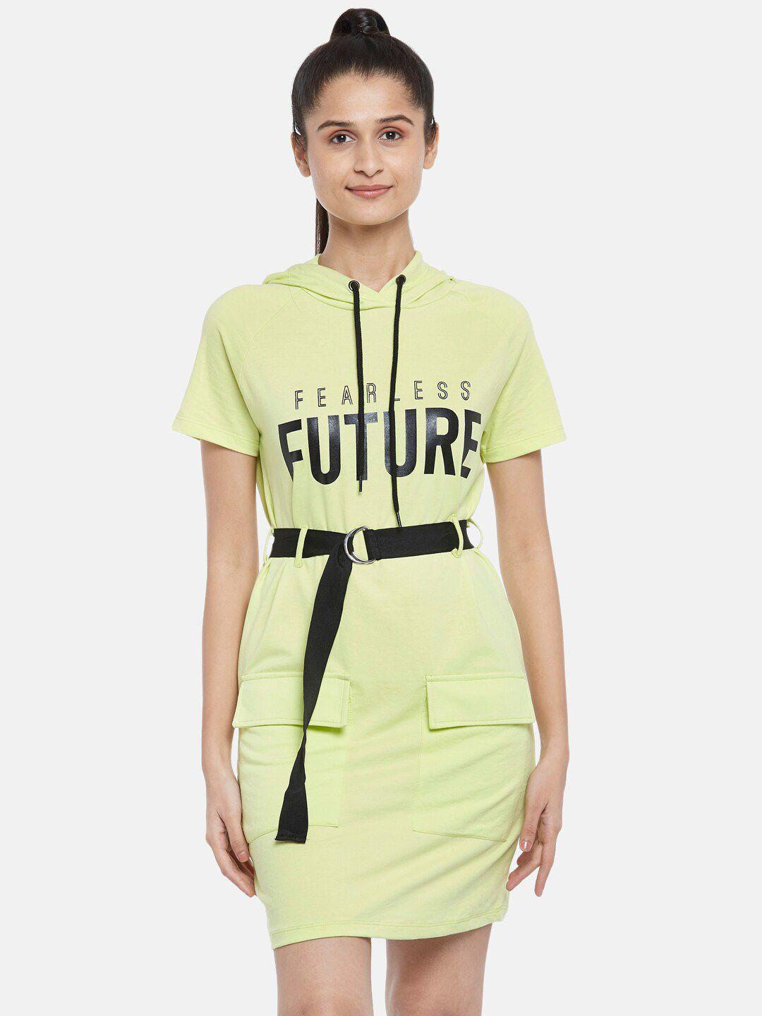 ajile by pantaloons girls fluorescent green & black pure cotton t-shirt dress