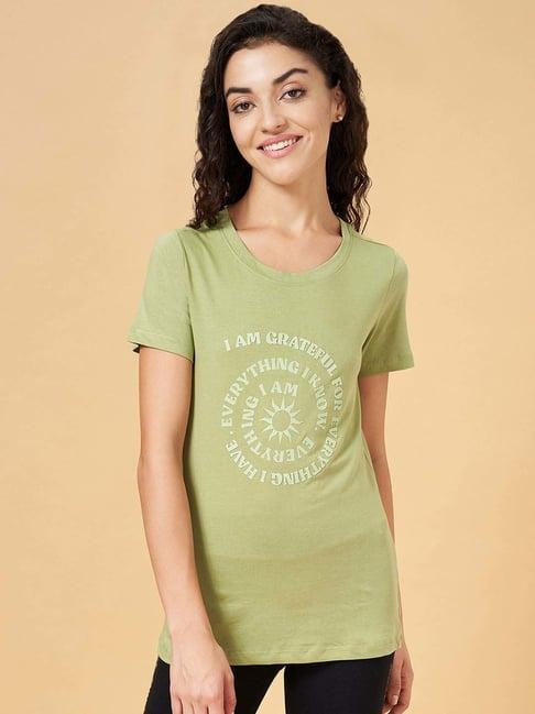 ajile by pantaloons green cotton graphic print sports t-shirt
