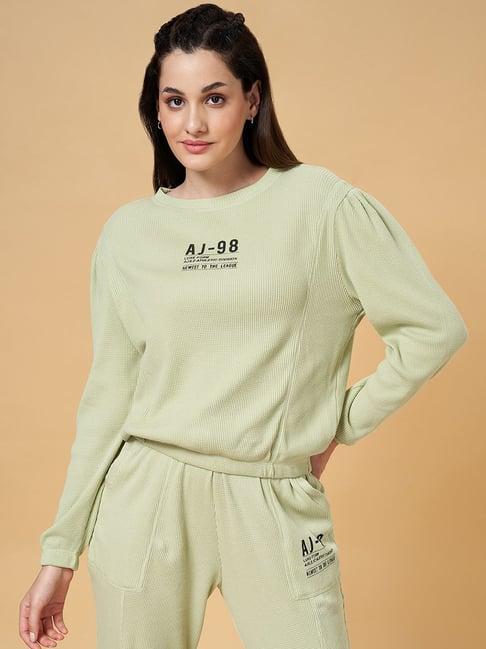 ajile by pantaloons green cotton self pattern sports t-shirt