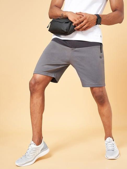 ajile by pantaloons grey & black cotton slim fit colour block shorts