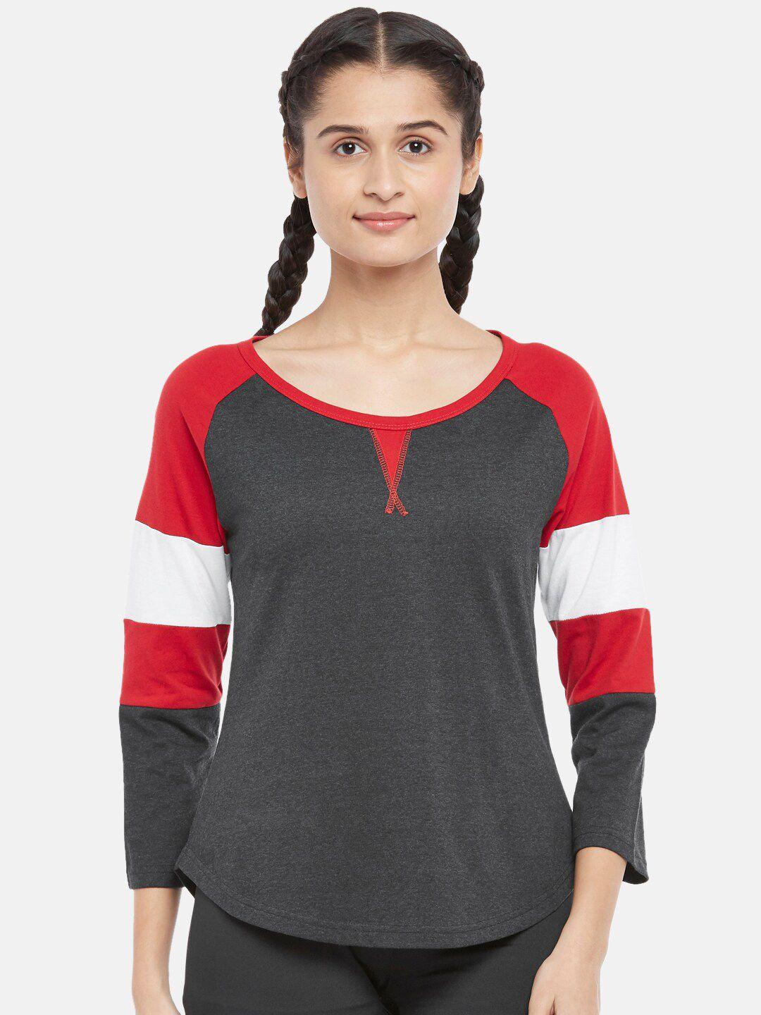 ajile by pantaloons grey colourblocked pure cotton top