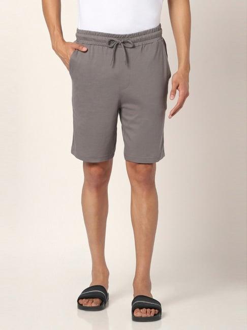 ajile by pantaloons grey cotton slim fit lounge shorts