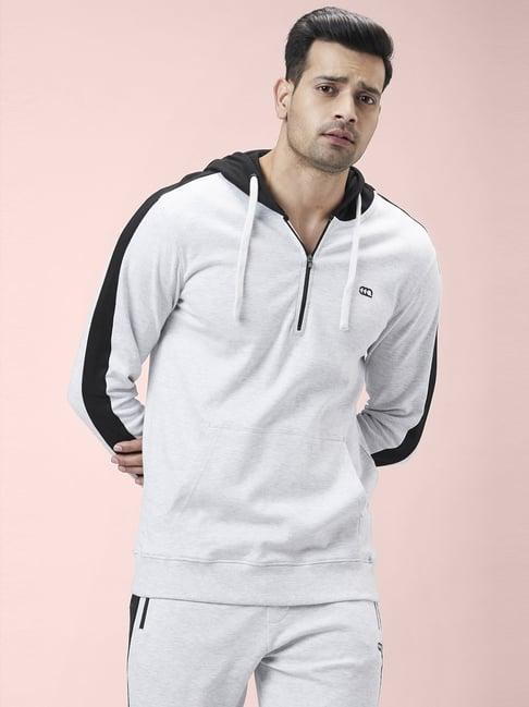 ajile by pantaloons grey slim fit colour block hooded sweatshirt