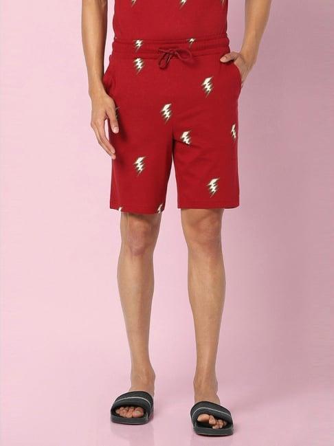 ajile by pantaloons maroon cotton slim fit printed shorts