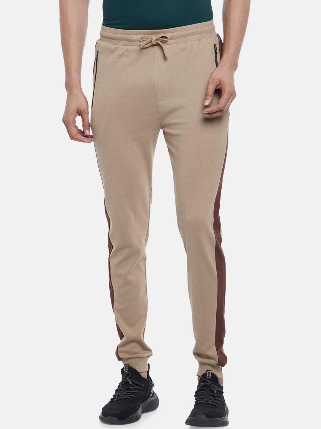 ajile by pantaloons men beige solid slim-fit joggers