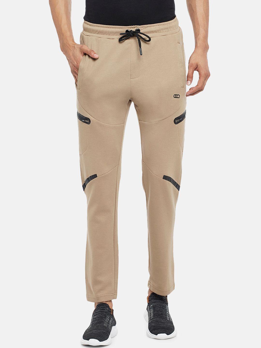 ajile by pantaloons men beige solid slim-fit pure cotton track pants