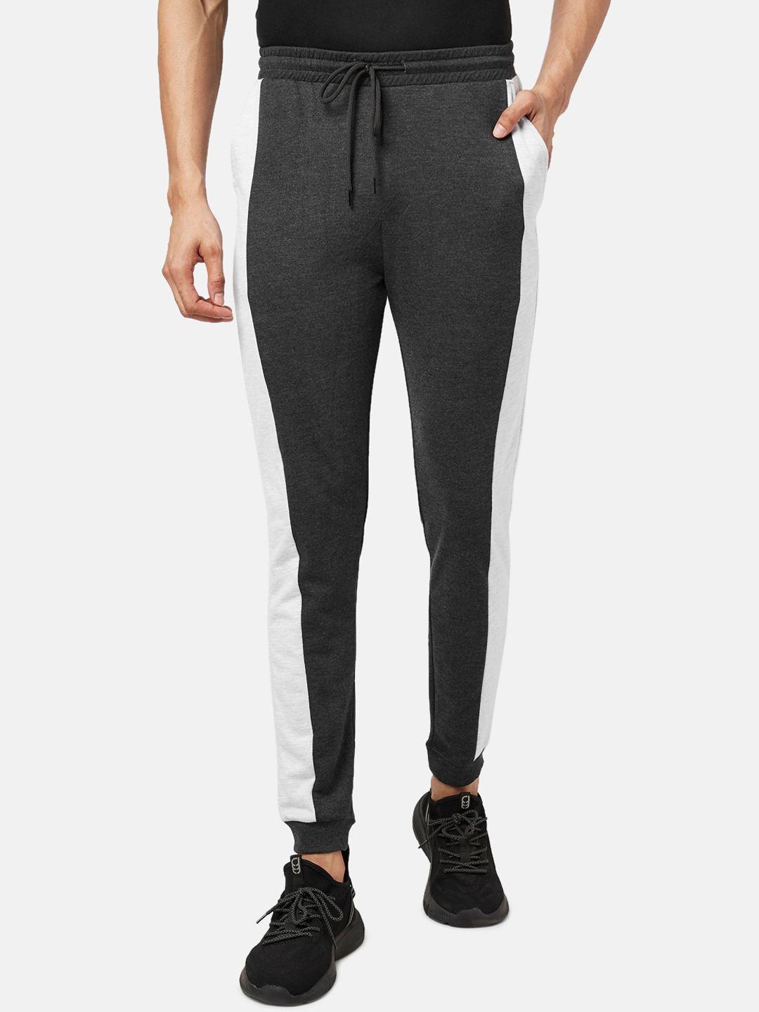 ajile by pantaloons men black & grey melange color blocked slim-fit joggers