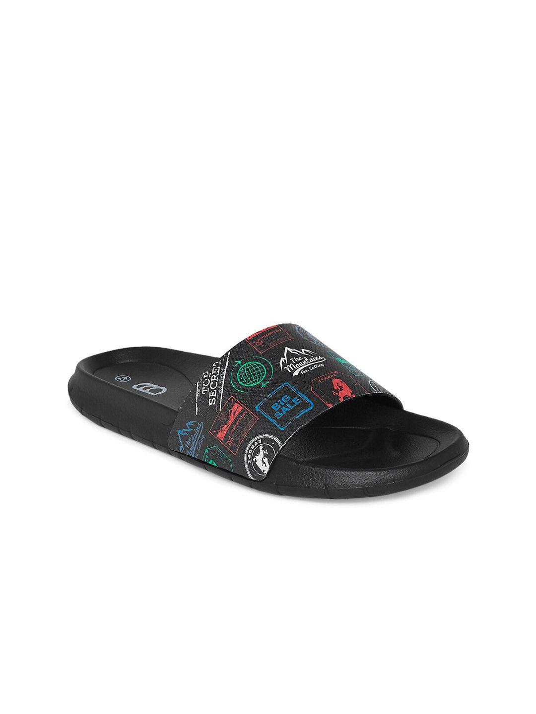 ajile by pantaloons men black & red printed sliders