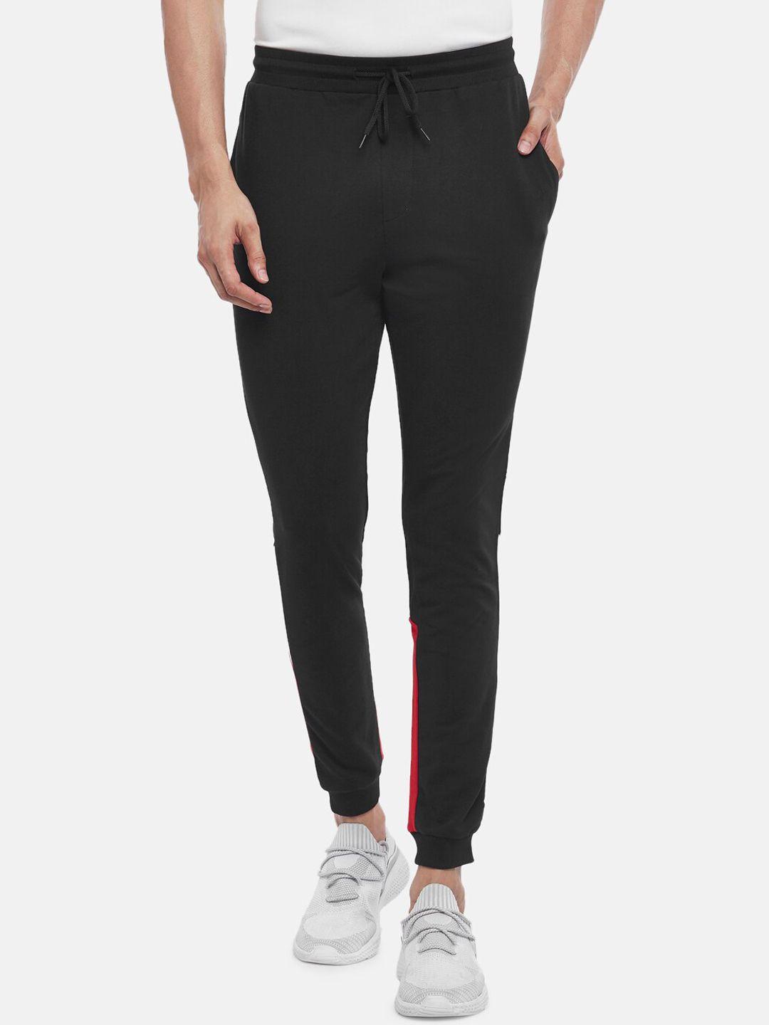 ajile by pantaloons men black & white colourblocked slim-fit jogger