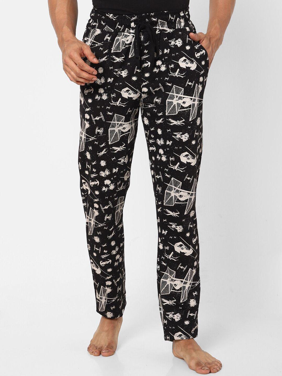 ajile by pantaloons men black & white printed lounge pants