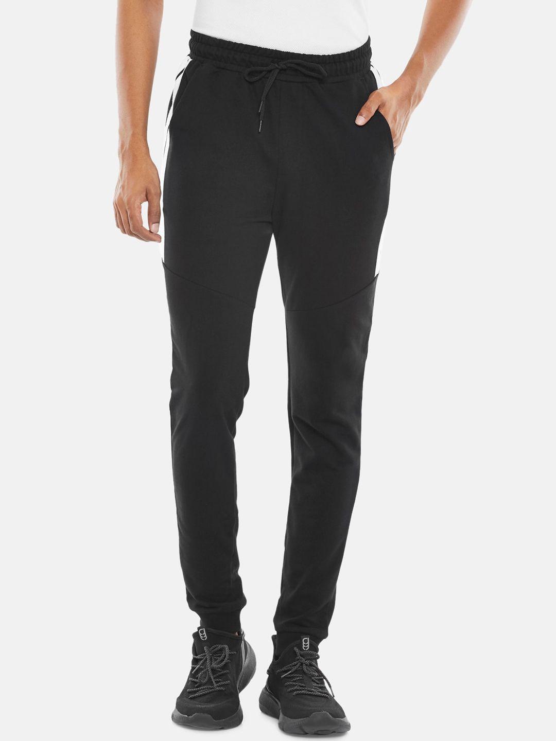 ajile by pantaloons men black & white solid slim-fit joggers