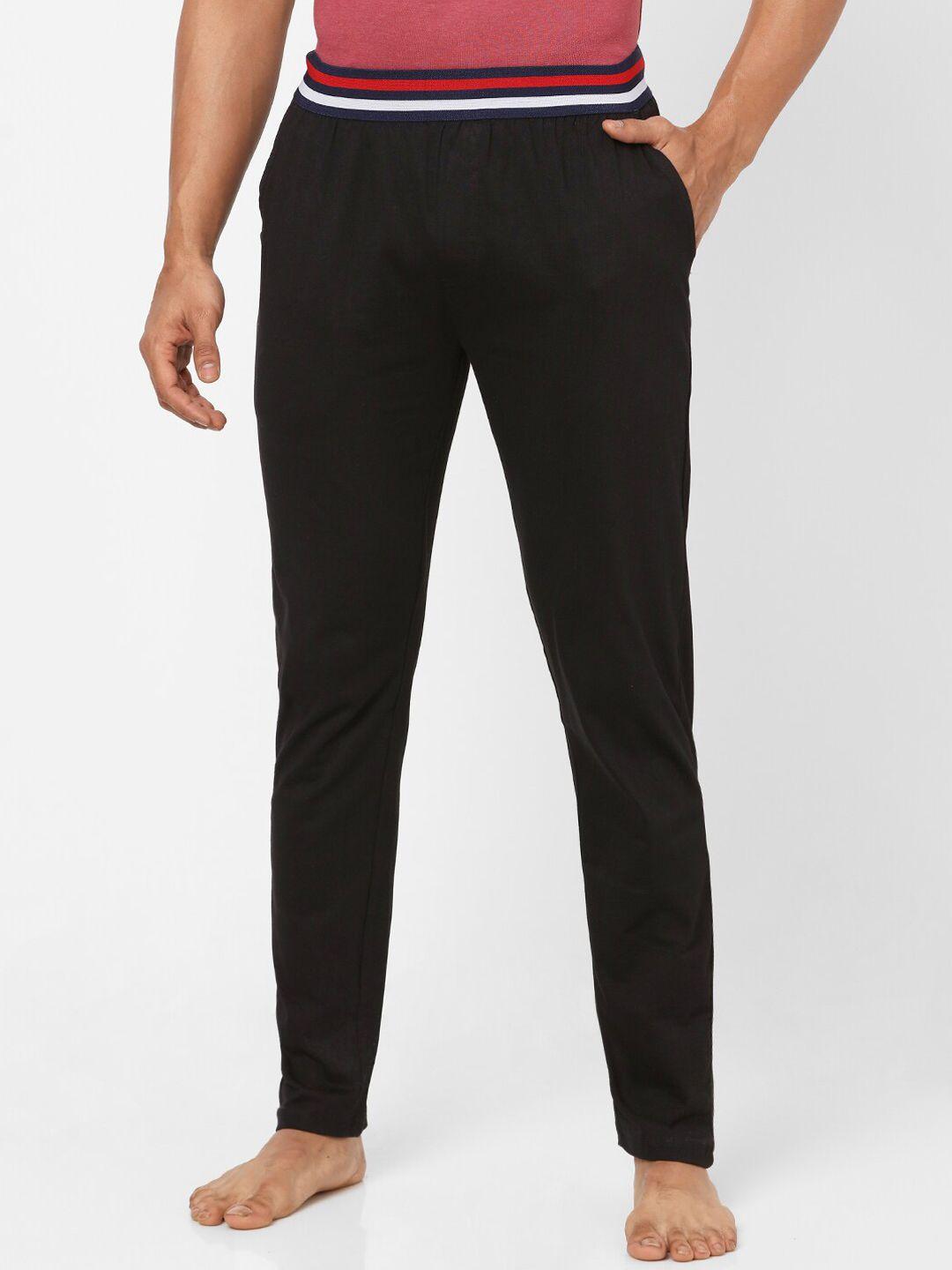 ajile by pantaloons men black solid cotton lounge pants