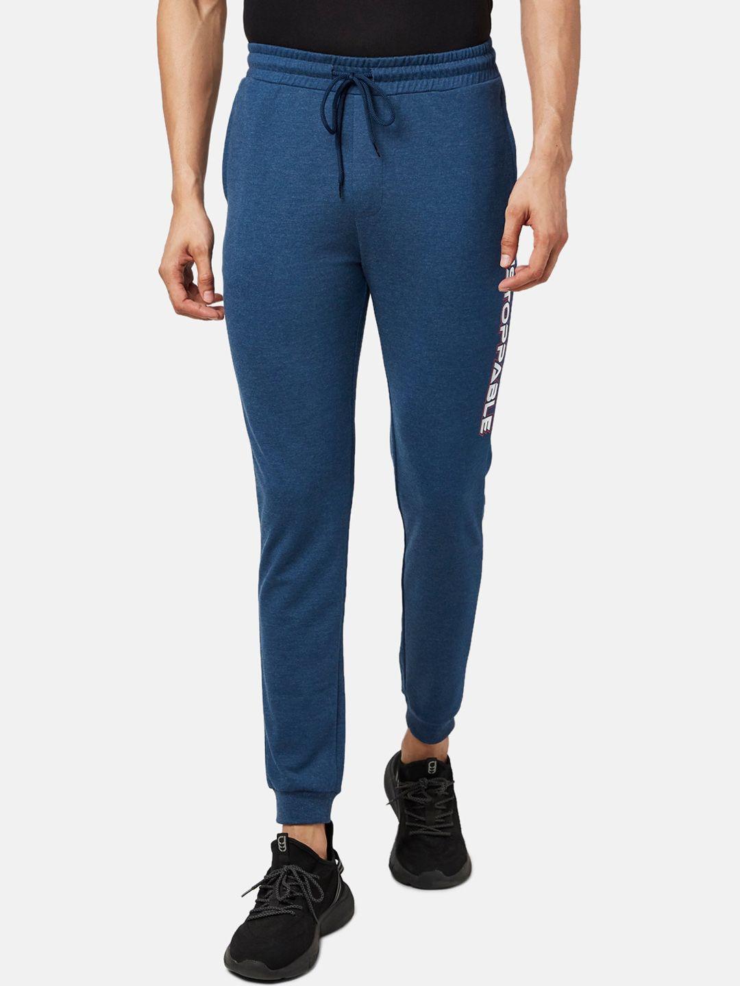 ajile by pantaloons men blue printed slim-fit joggers