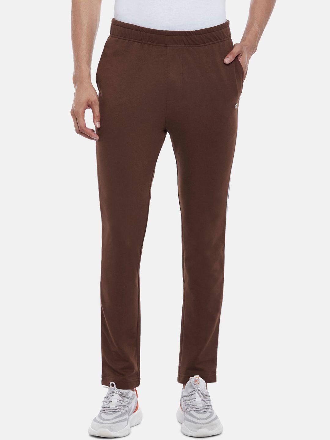 ajile by pantaloons men brown solid pure cotton slim-fit track pants