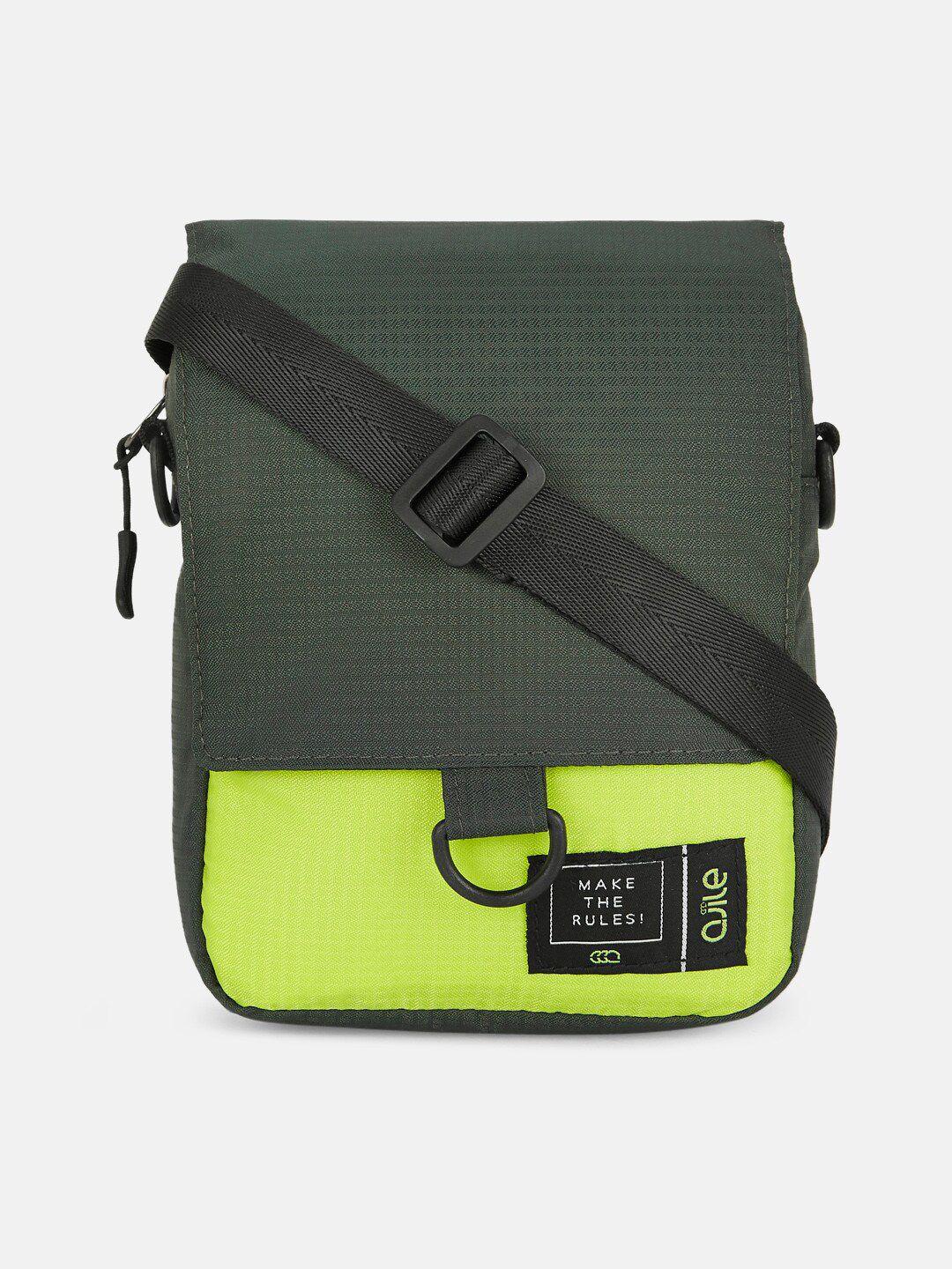 ajile by pantaloons men green & black colourblocked messenger bag