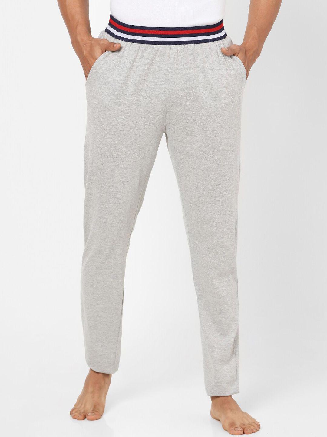 ajile by pantaloons men grey melange solid cotton lounge pants