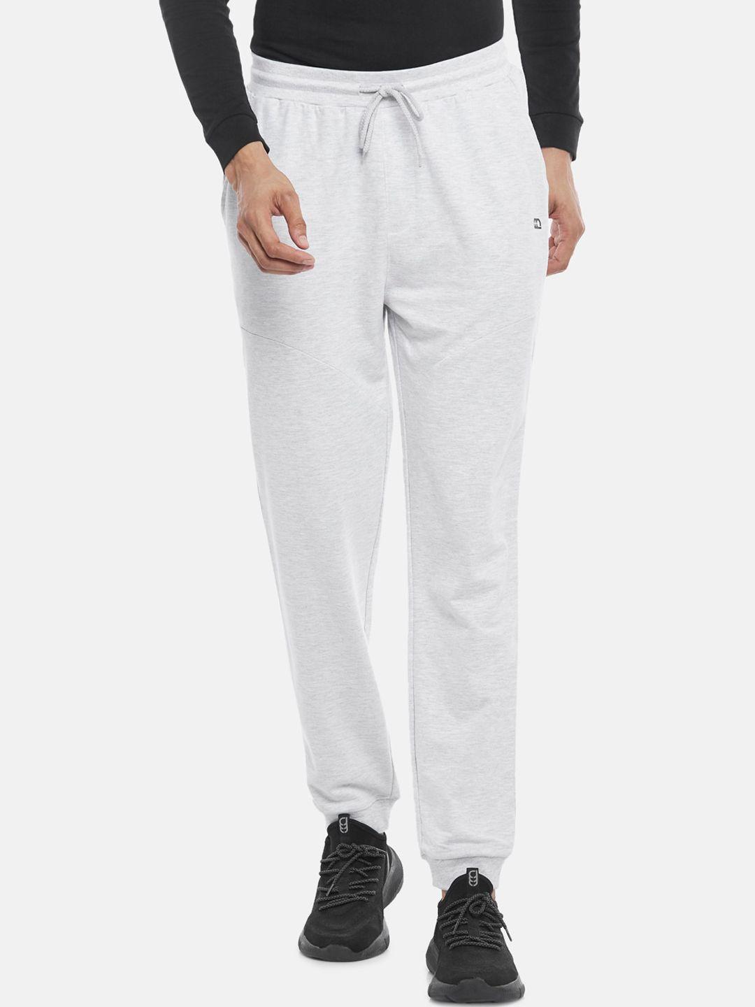 ajile by pantaloons men grey melange solid pure cotton slim-fit joggers