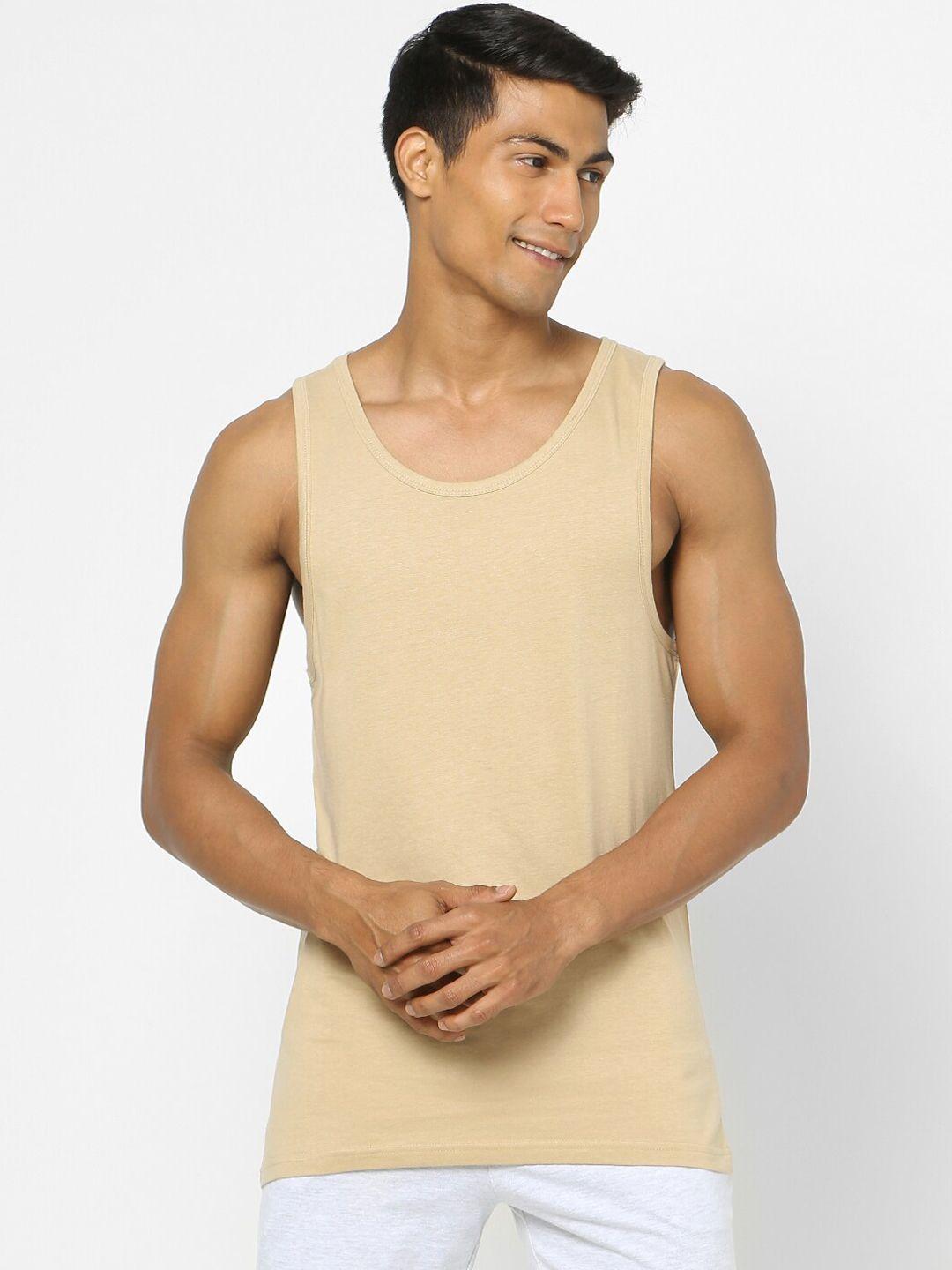 ajile by pantaloons men khaki solid innerwear vests