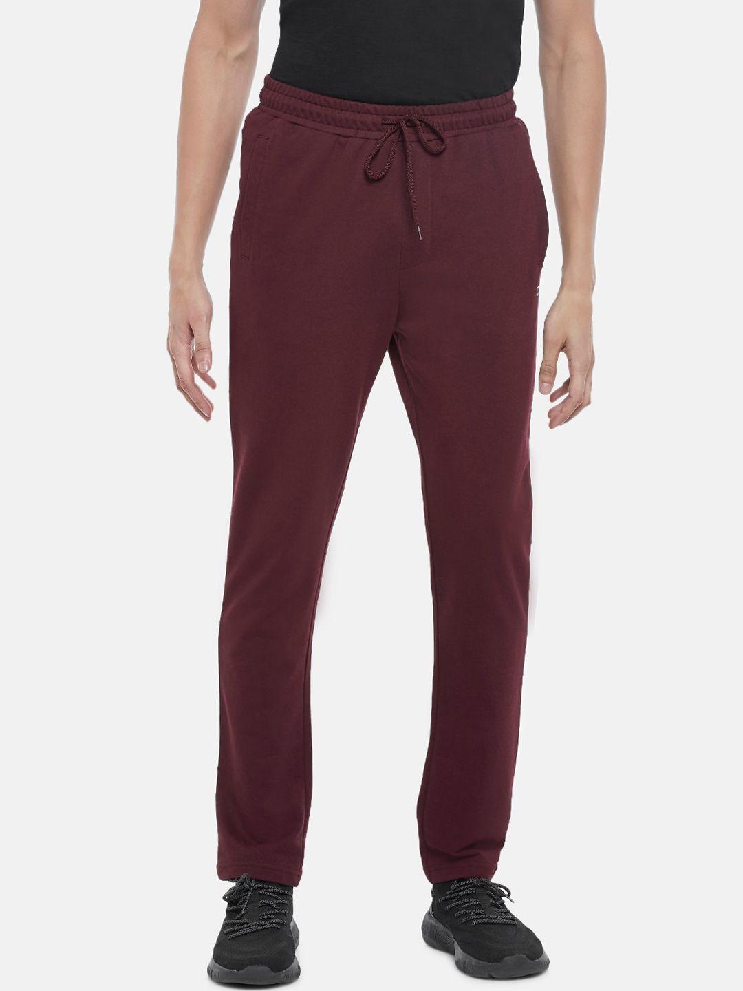 ajile by pantaloons men maroon solid pure cotton slim-fit  track pants