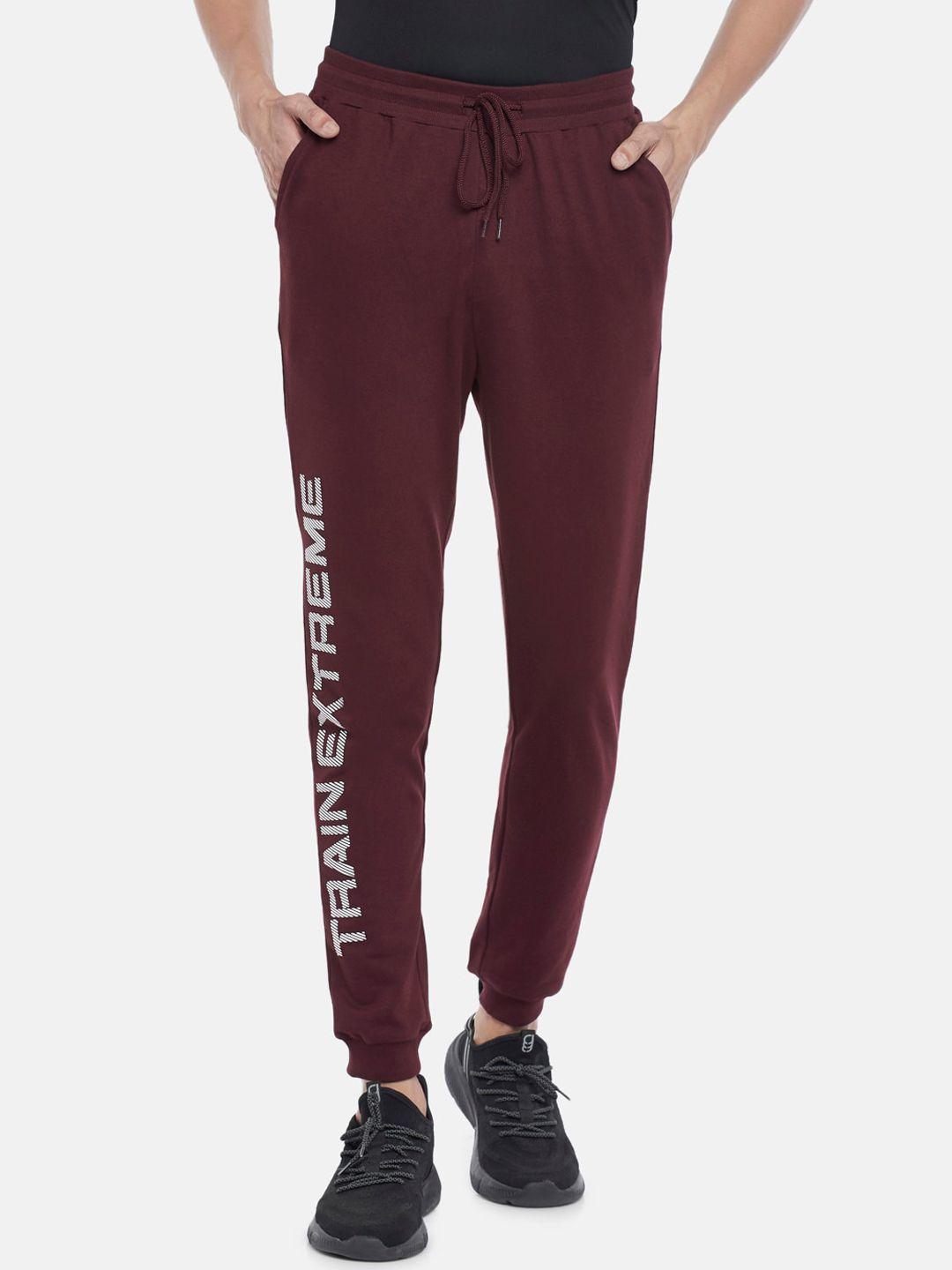 ajile by pantaloons men maroon solid pure cotton slim-fit joggers