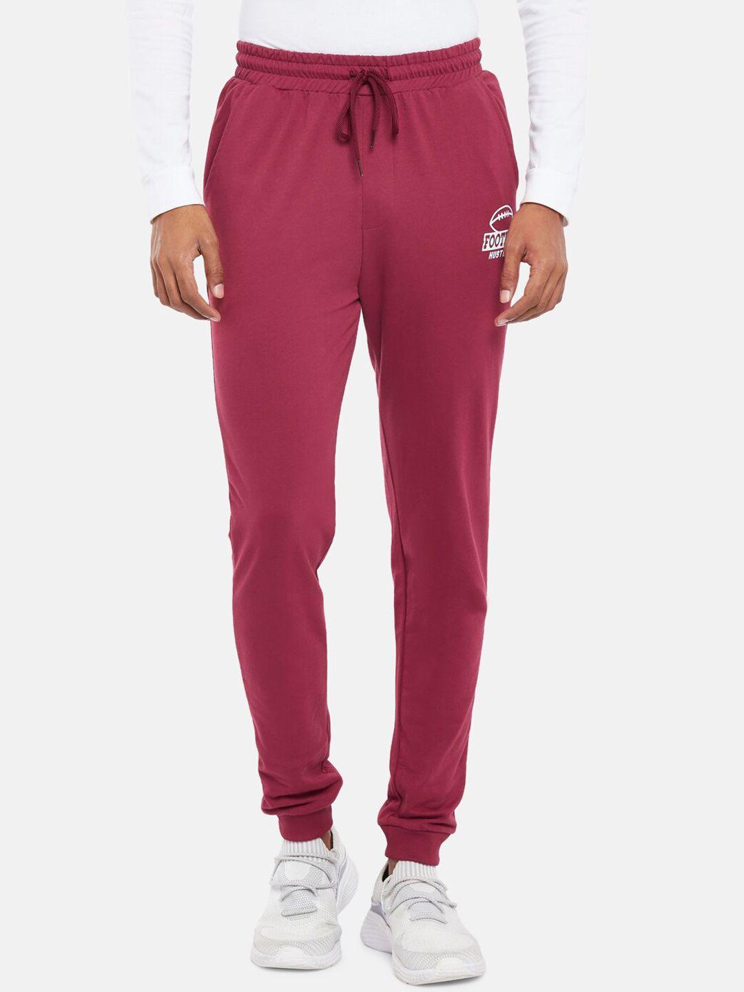 ajile by pantaloons men maroon solid slim-fit cotton joggers