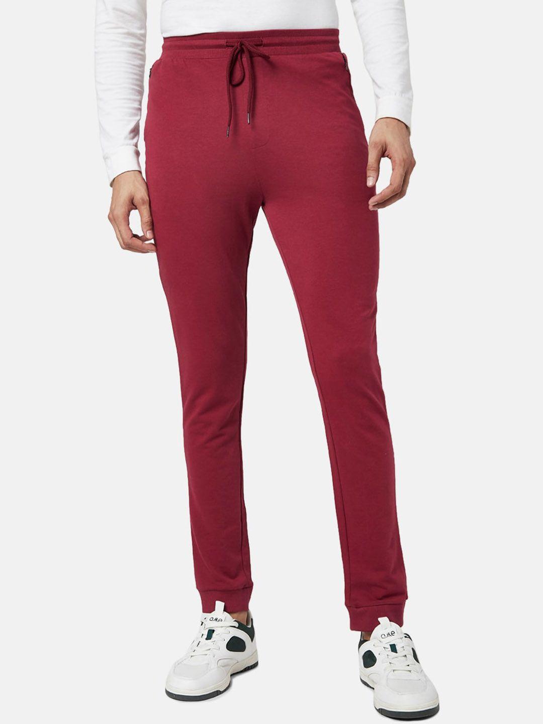 ajile by pantaloons men maroon solid slim-fit joggers