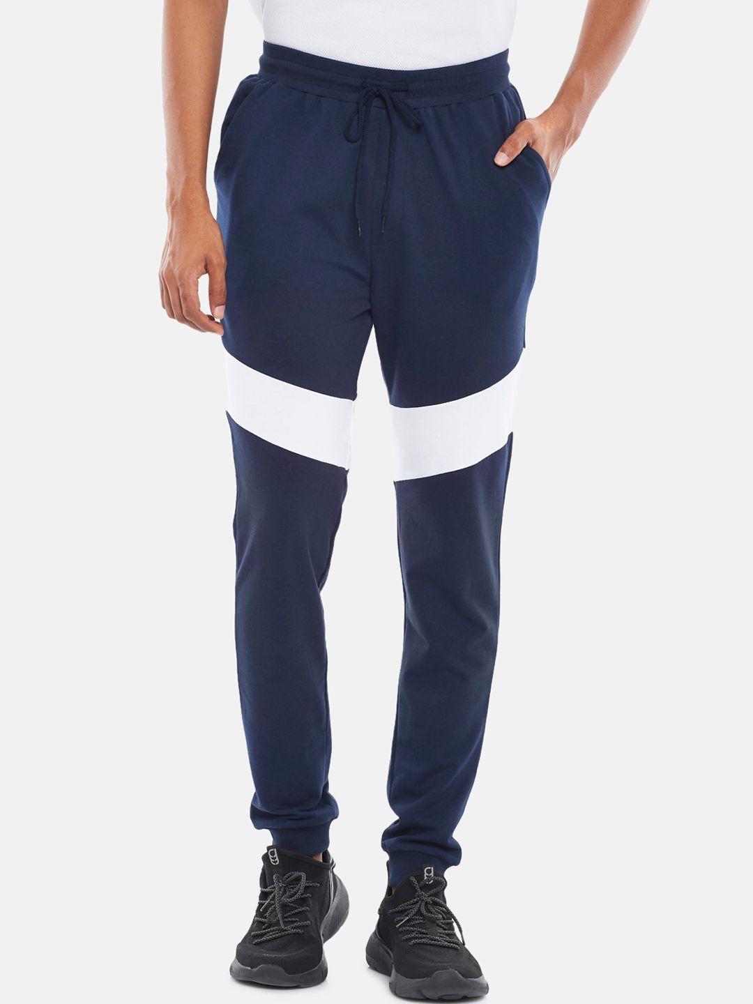 ajile by pantaloons men navy blue & white colorblocked joggers