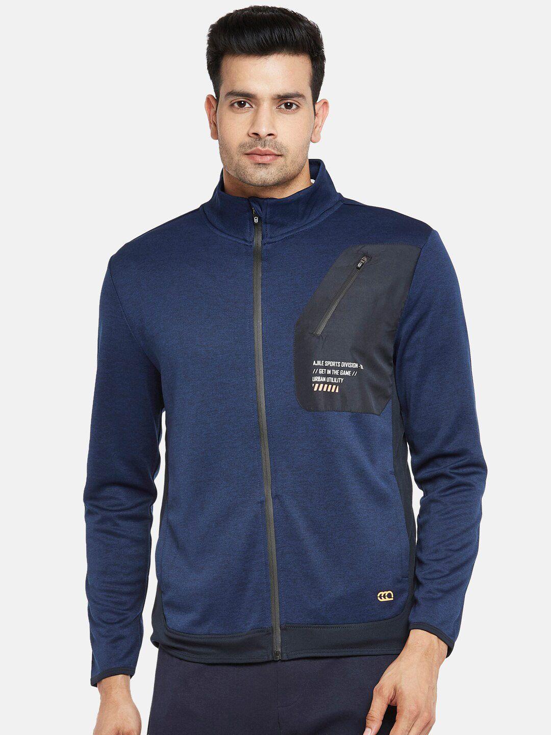 ajile by pantaloons men navy blue colourblocked sweatshirt