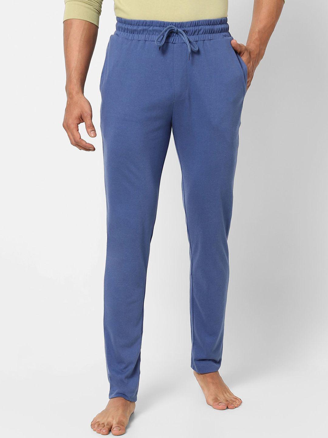 ajile by pantaloons men navy blue solid cotton lounge pants