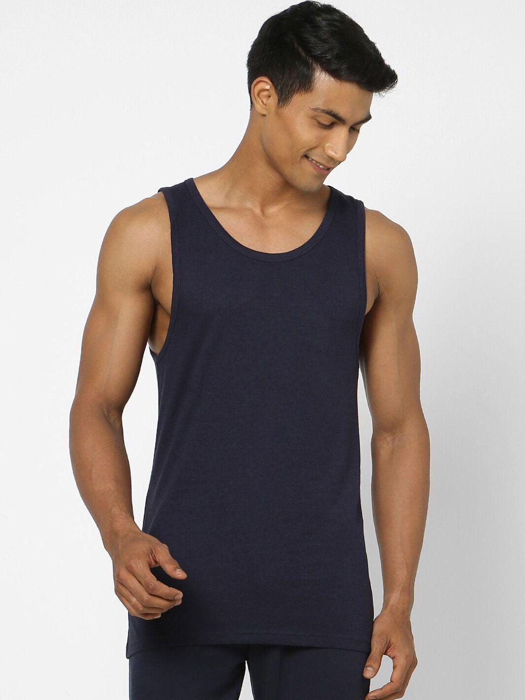 ajile by pantaloons men navy blue solid innerwear vest