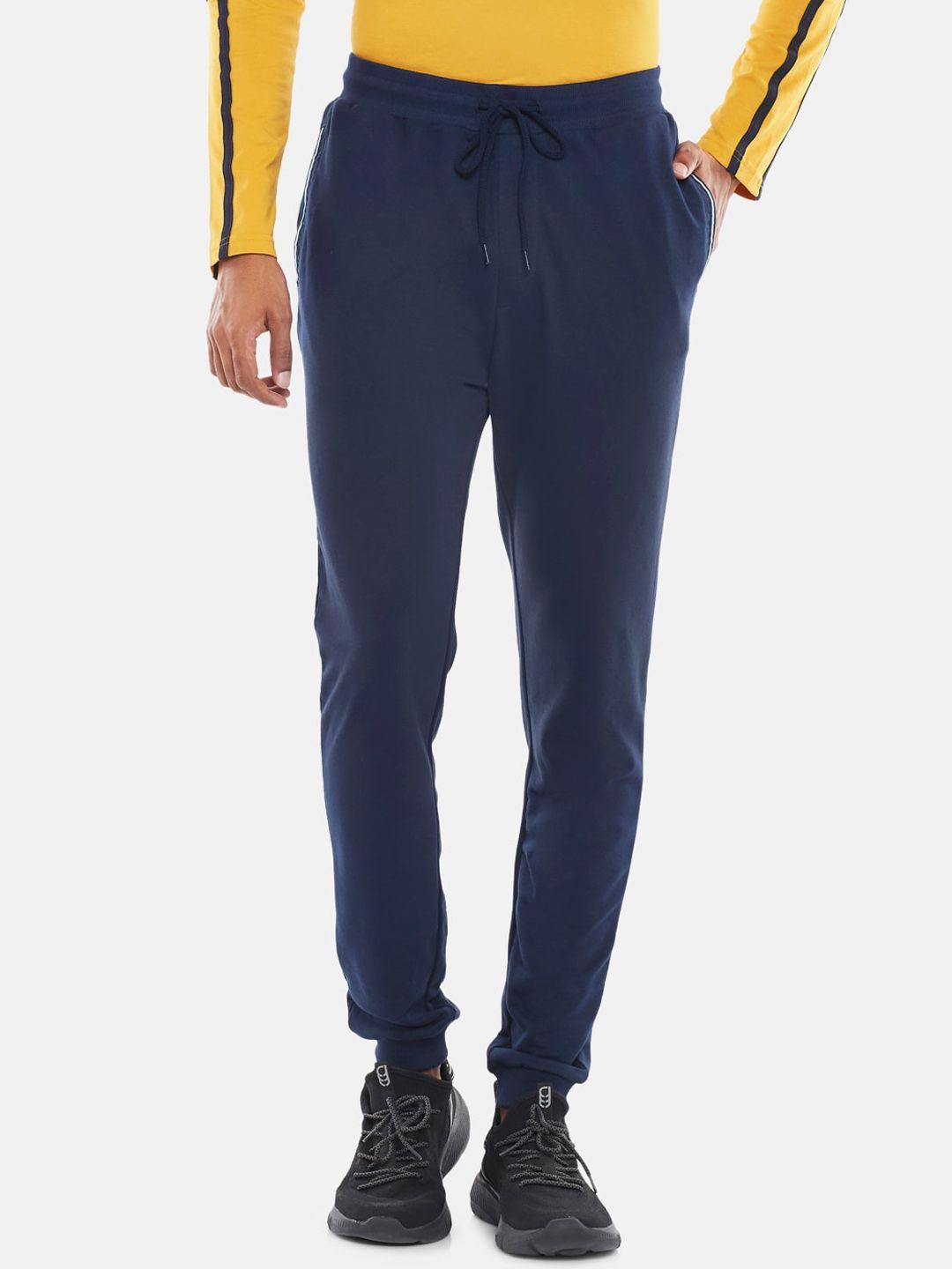 ajile by pantaloons men navy blue solid slim fit joggers