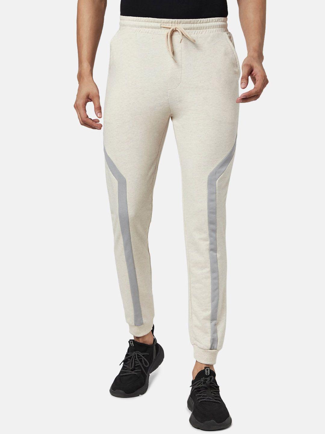 ajile by pantaloons men off white & grey solid slim-fit joggers
