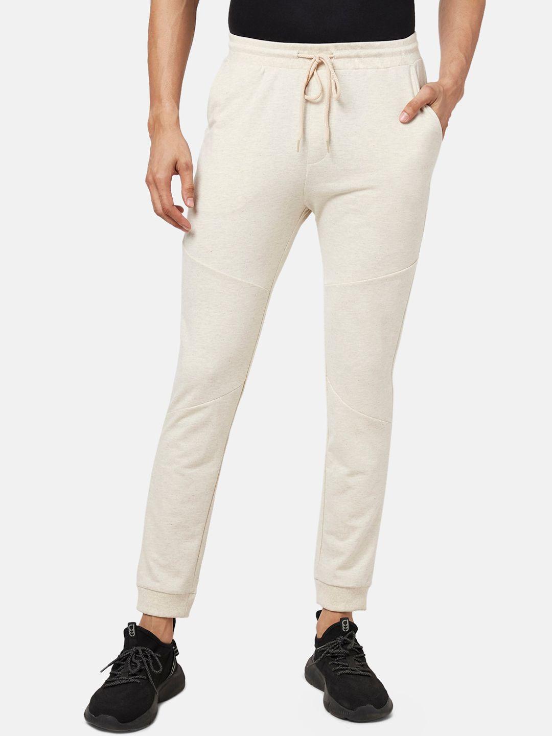 ajile by pantaloons men off white solid slim-fit joggers