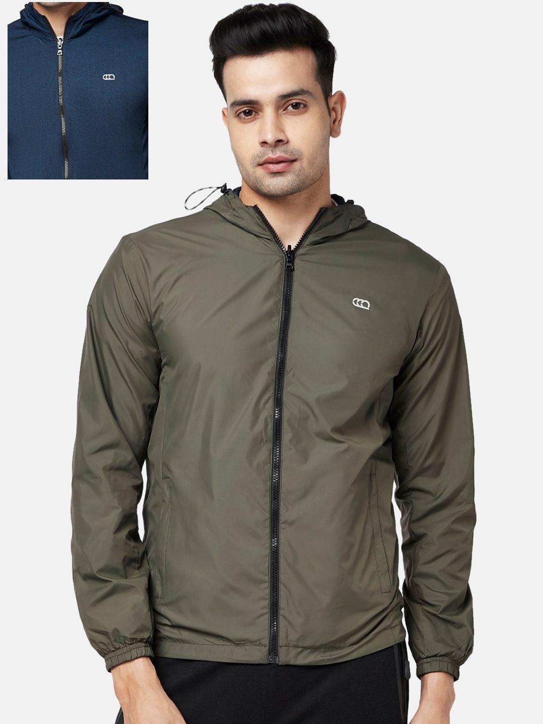 ajile by pantaloons men olive green & navy blue reversible bomber jacket