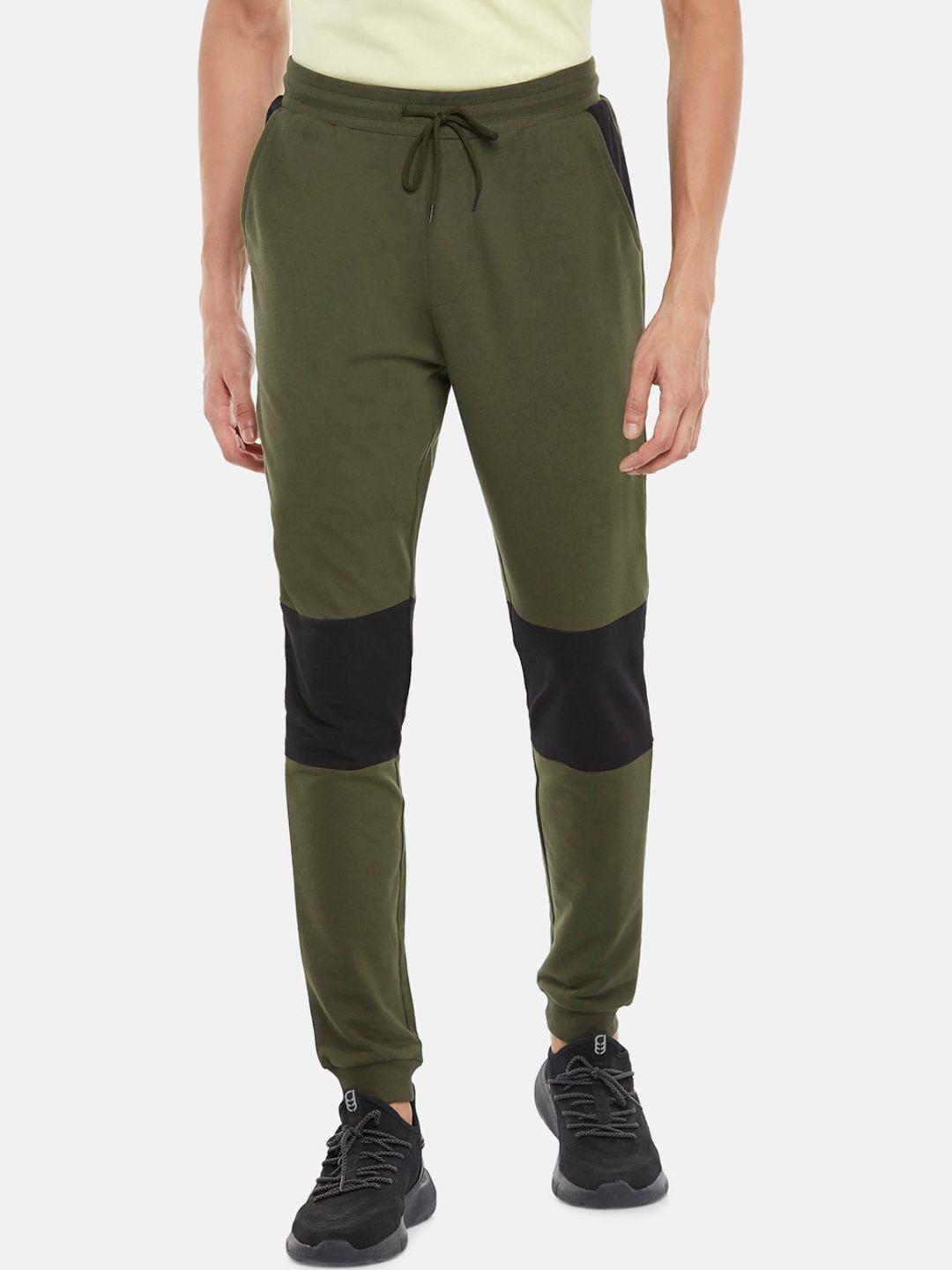 ajile by pantaloons men olive green slim-fit pure cotton joggers
