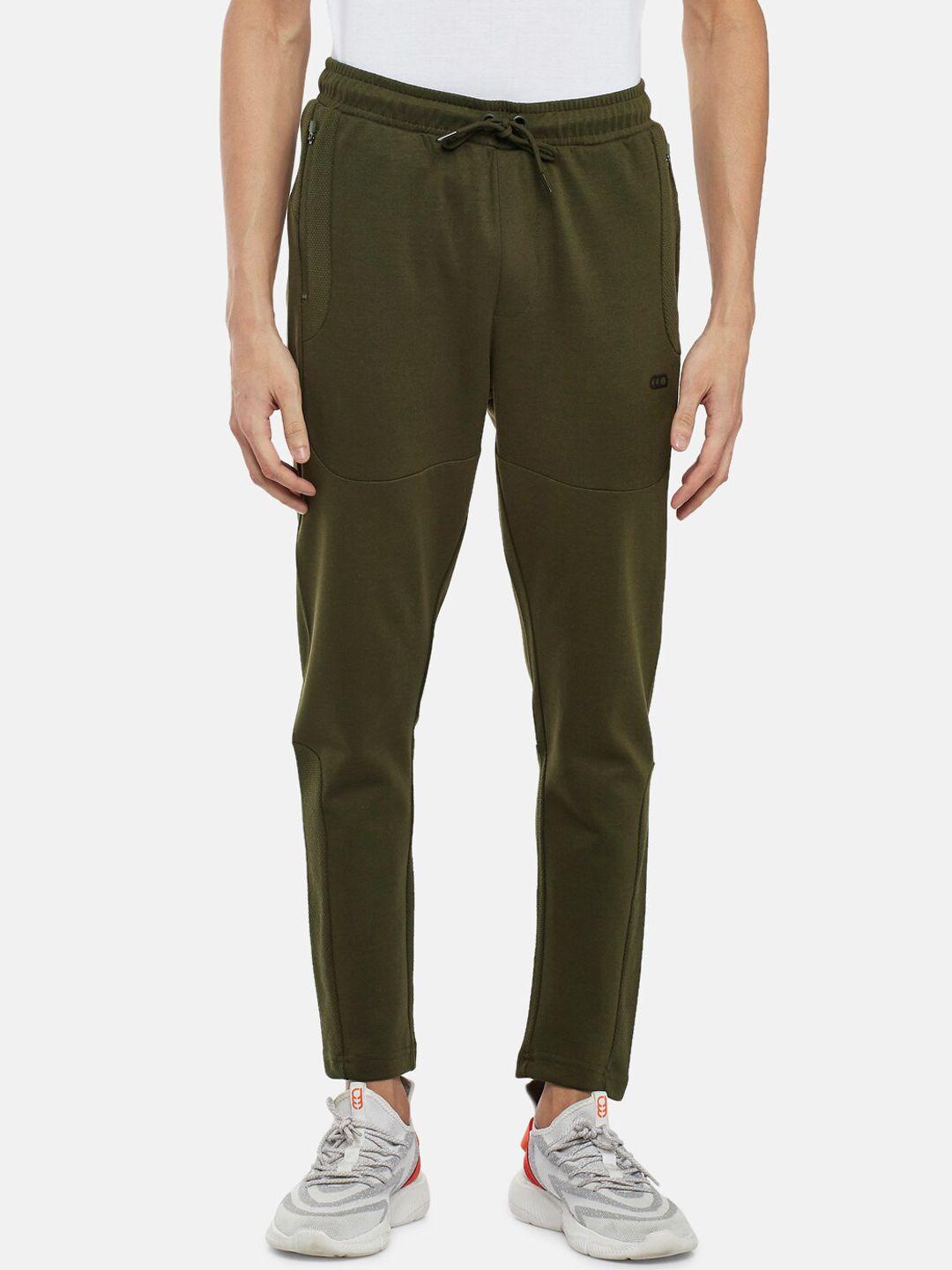 ajile by pantaloons men olive green solid slim-fit track pant