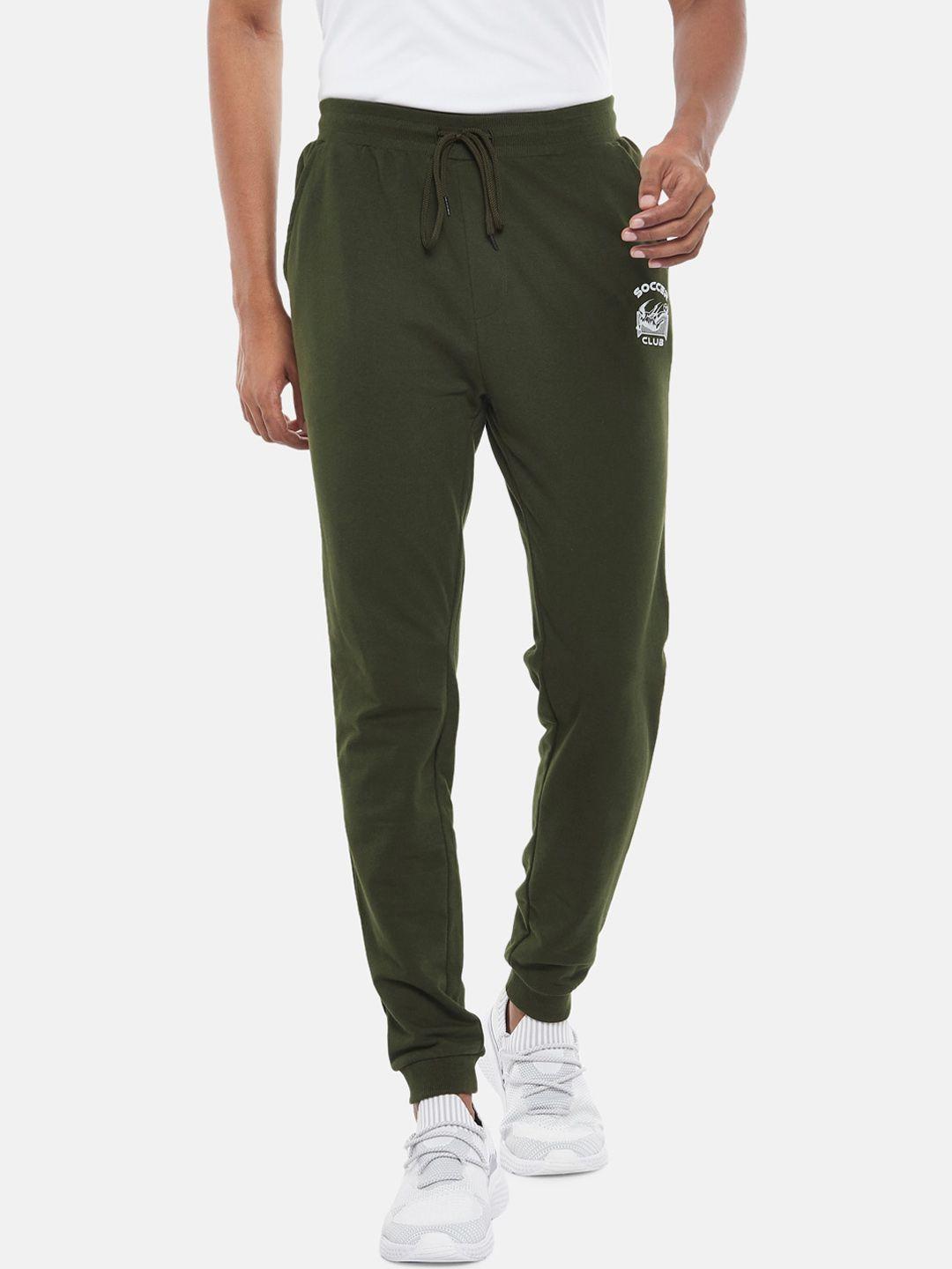 ajile by pantaloons men olive green solid slim-fit track pants