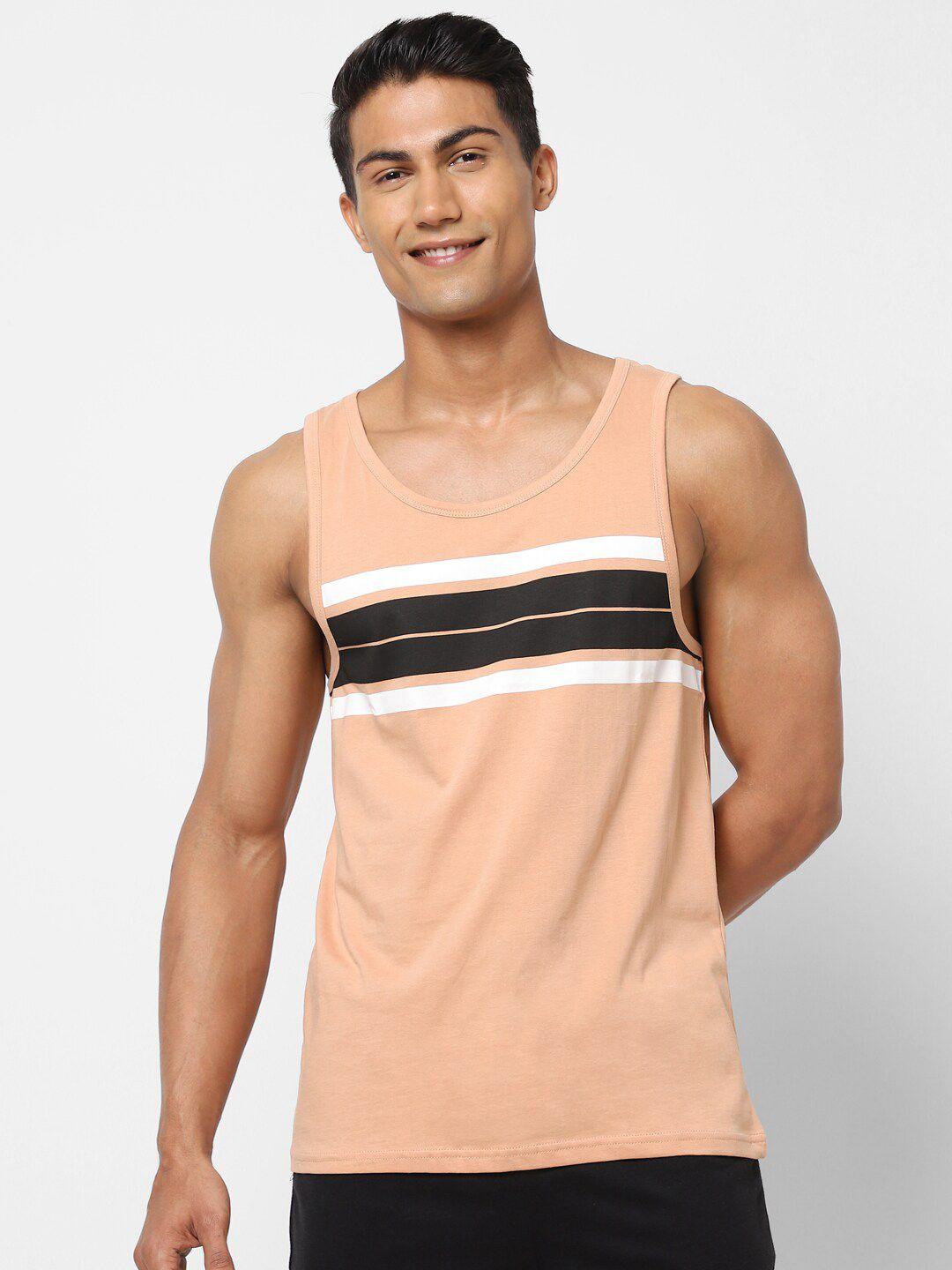 ajile by pantaloons men peach-coloured solid innerwear vests