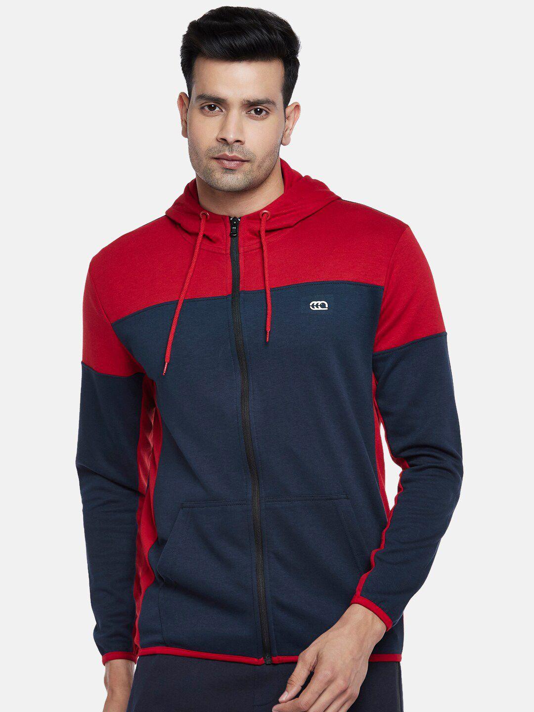 ajile by pantaloons men red & navy blue colourblocked sweatshirt