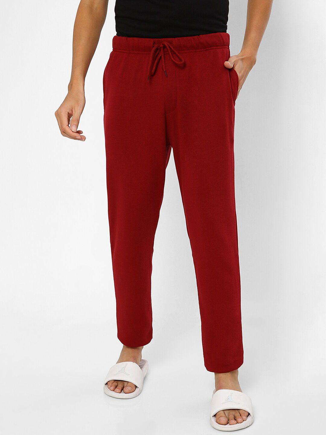 ajile by pantaloons men red solid pure cotton lounge pants
