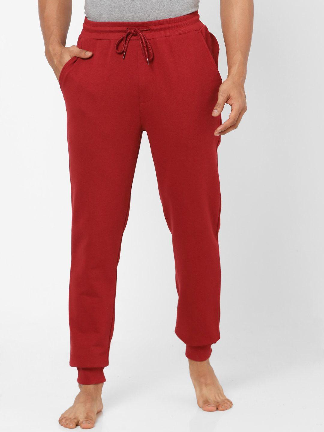 ajile by pantaloons men red solid regular fit joggers