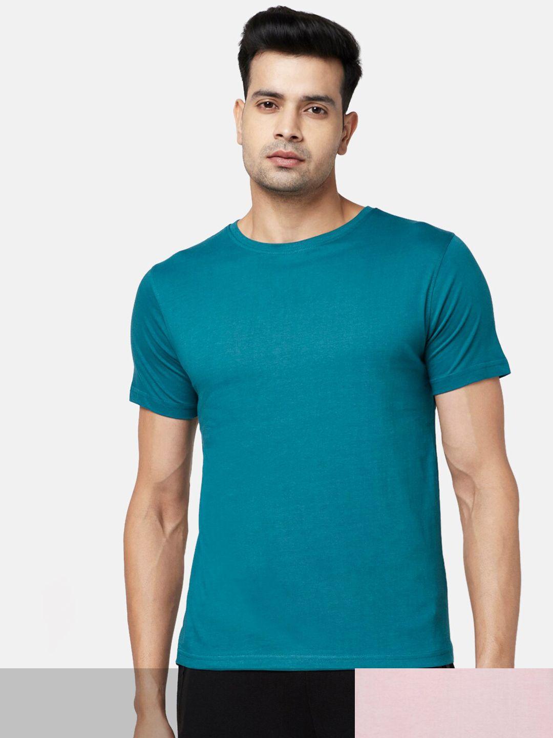 ajile by pantaloons men teal & pink 2 cotton t-shirts