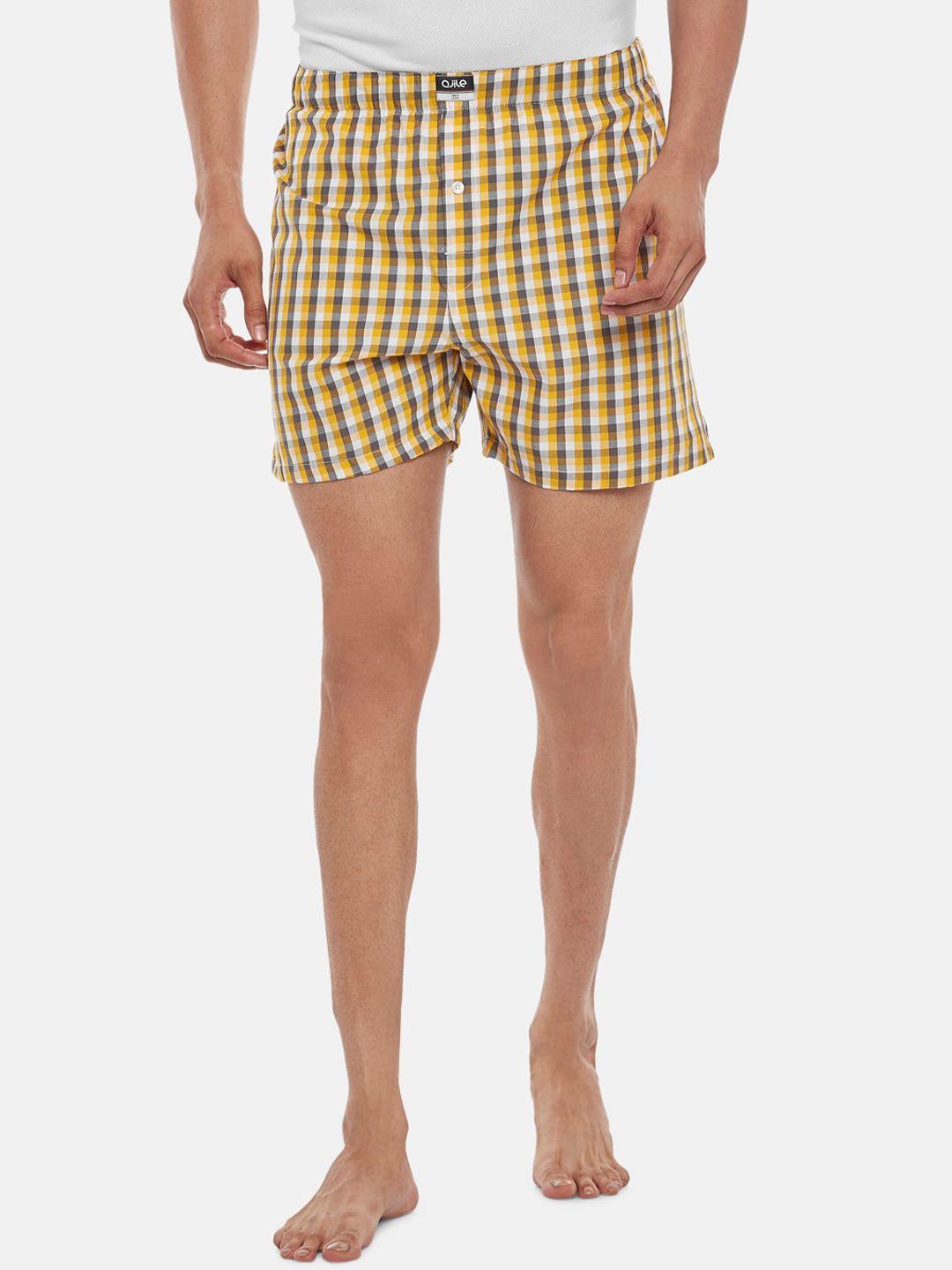 ajile by pantaloons men yellow & white checked cotton boxers