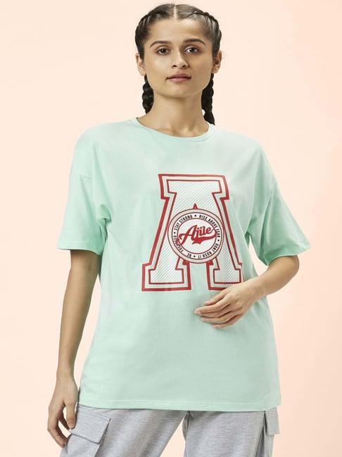 ajile by pantaloons mint green cotton graphic print sports top