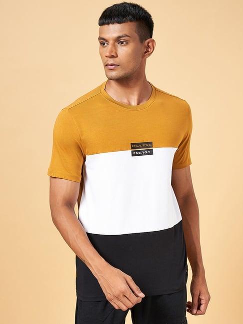 ajile by pantaloons mustard slim fit printed t-shirt