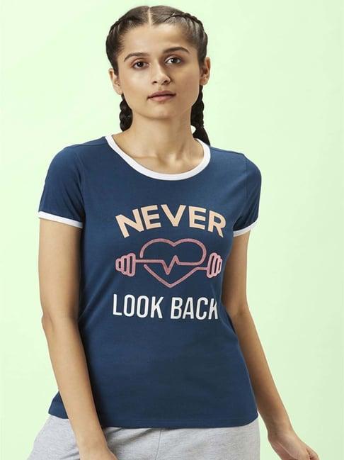 ajile by pantaloons navy cotton printed sports t-shirt