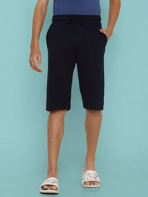 ajile by pantaloons navy cotton slim fit lounge shorts