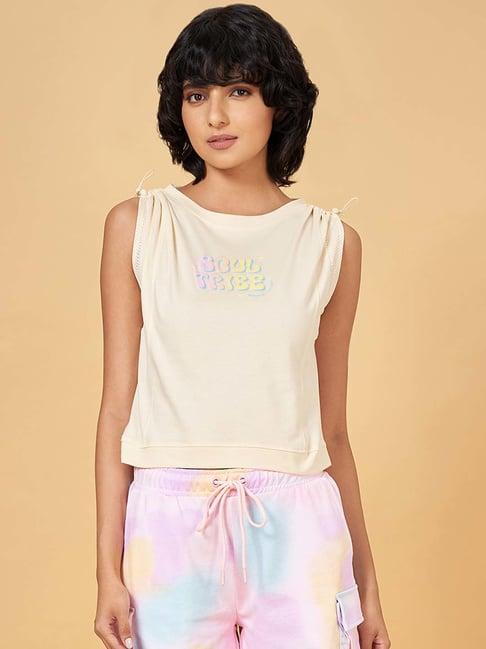 ajile by pantaloons off-white cotton printed sports t-shirt