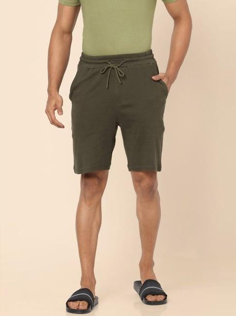 ajile by pantaloons olive cotton slim fit lounge shorts