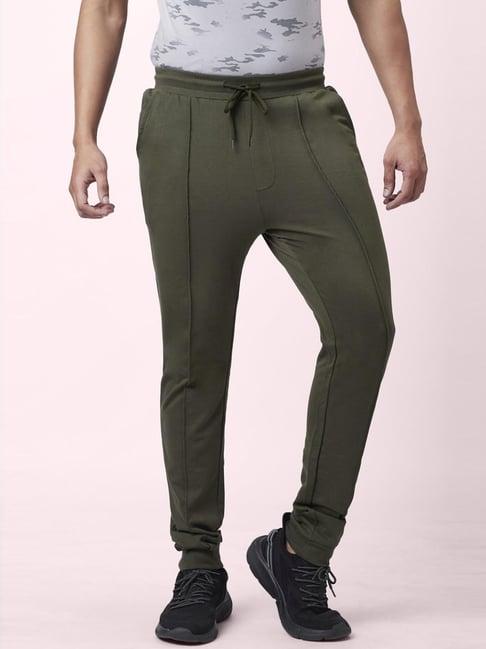 ajile by pantaloons olive cotton slim fit trackpants